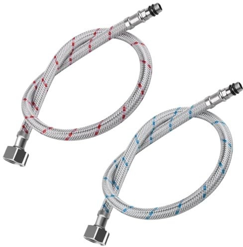 Aiareozy 2 Stück 60cm Anschlussschlauch Armatur, Flexschlauch 3/8, Wasserhahn Schlauch Verlängerung G3/8 x M10, Wasserschlauch Wasserhahn, Edelstahl Panzerschlauch 3/8 Zoll für Mischbatterie