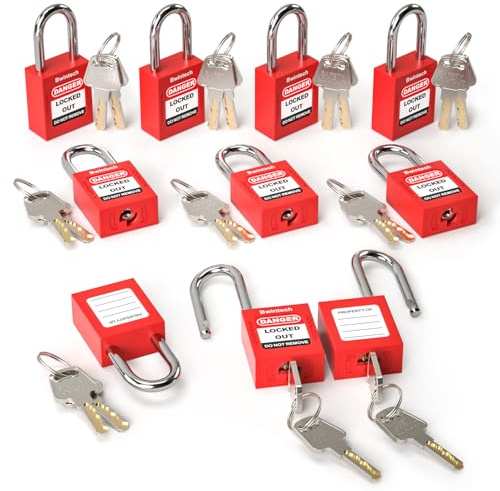 Bwintech 10 Stück 38MM gleichschließendes rotes Sicherheitsvorhängeschloss Lockout Tagout Lock für Lock Out Tag Out Stationen und Geräte