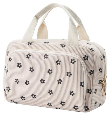 Funtlend Damen Kosmetiktasche Cord Kulturtasche Damen Kosmetikbeutel mit vielen Fächern Cord kulturbeutel Kosmetik Tasche Reise Kulturbeutel Waschtasche für Travel Mädchen Damen