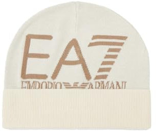 EA7 Emporio Armani Beanie-Mütze, Baumwolle, vorne Logo, Beige, Cream, Einheitsgröße