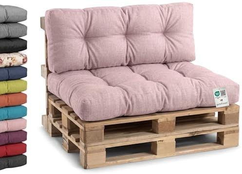 Gutekissen® Palettenkissen, Gartensofakissen, Gesteppte Kissen gefüllt mit granuliertem Poulirette-Schaum, viele Farben und Größen PPI (Sitzkissen 120x80, gesteppt Hellrosa)