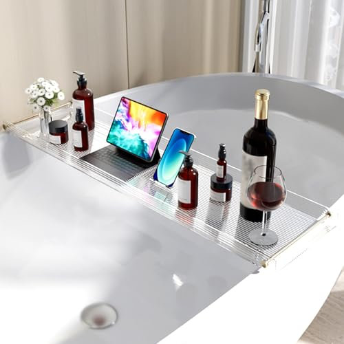 Divisor de bandeja extensible en el baño, organizador de bañera multifunción, para baños de lujo, organizador de mesa de bañera, regalo único (blanco, 70 cm)