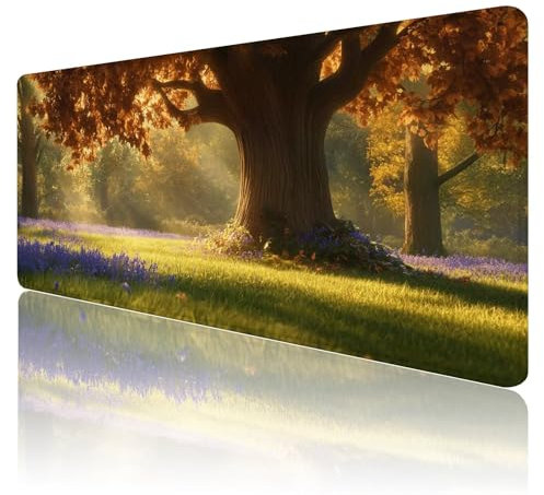Tappetino Mouse paesaggio XXl 600 x 300 x 3mm Tappetino per Mouse Da Gaming Mousepad Albero Grande Mouse Pad, Cuciture Sui Bordi, Scrivania Con Base In Gomma Antiscivolo per Pc, Laptop, Gaming R451
