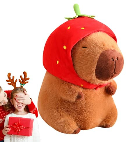 Peluche Carpincho,Carpincho Sombrero De Fresa - Lindos Animales Peluche Capibara, Regalos De Muñeca De Almohada De Capibara Para Niñas Y Niños
