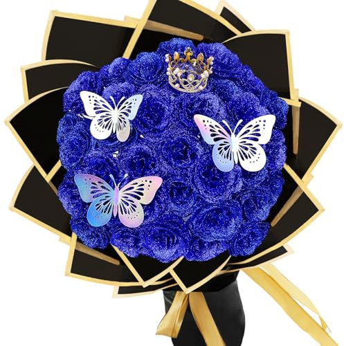 LARDUX Glitzer-Rosenstrauß, Valentinstag, künstliche Rosensträuße, DIY künstliche Glitzer-Blumensträuße mit Krone für Geschenke, Hochzeit, Jahrestag, Verlobung, Geburtstag, Muttertag, 24 Stück