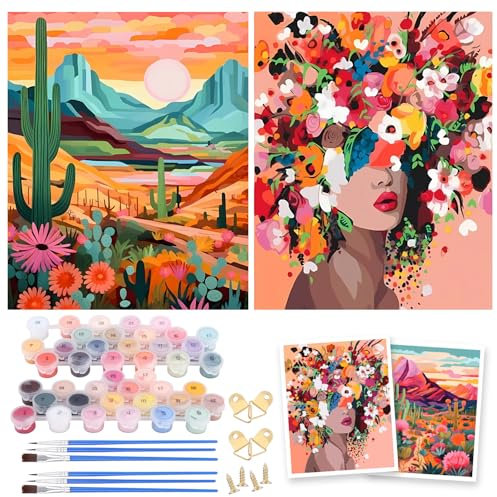Cexovo Peinture par Numéros pour Adulte 2 Pièces DIY Peinture Acrylique avec Peintures et Pinceaux Peinture par Numéros pour la Décoration de la Maison 50 x 40 cm (Sans Cadre)