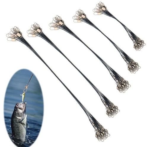 50 Stück Stahlvorfach Hecht,Stahlvorfächer 5 Größen Edelstahl Vorfächer Leade,Vorfach Schwarz,Titan Vorfach Angeln,angelzubehör Set für Raubfische, Hidden-Hauptschnur, 10/15/20/25/30 cm
