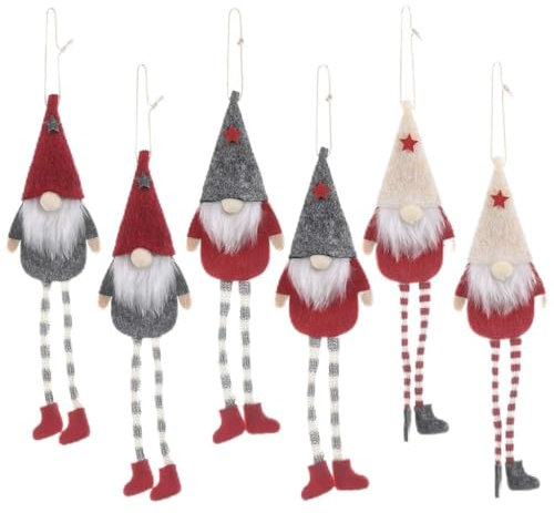 Uqezagpa Weihnachtsanhänger, 6 Stück, langes Bein, schwedischer Weihnachtsmann für Baumschmuck für Festival