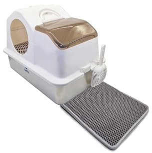 Edelstahl Katzenklo mit Deckel, XXL 61 x 40 x 44 cm Große geschlossenes Katzentoilette mit Filter & Rampe Gegen Streuverschleppung, Auslaufsicher, Geruchsdicht, Matte 40x50, Leicht zu Reinigen Petix