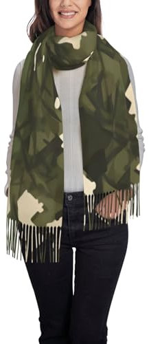 Elegant Army Camouflage Print Quaste Schal - Damen Fransen Schal Mode Leichte Lange Decke Herbst Winter Weich Satin Schwarz Einheitsgröße, Schwarz, EinheitsgröÃŸe