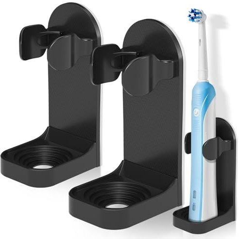 HOMMAND 2 Pack Elektrische Zahnbürstenhalter zur Wandmontage, Stark Klebende Elektrische Zahnbürstenhalter, Verstellbarer Zahnbürste Halter für Die Aufbewahrung im Badezimmer (Universell), Schwarz