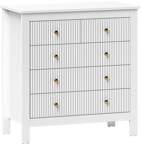 HOMCOM Bedroom Chest of Drawers, Fluted 5 Drawer Dresser with Gold Tone Handles for Living Room, Hallway, Entryway, 79 x 39.5 x 81cm, White