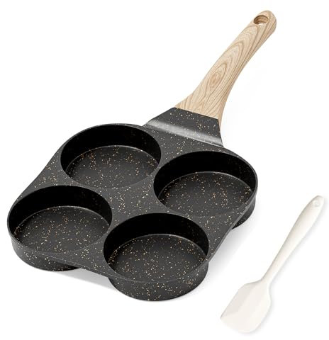 RIOVARM Antiadherente Sartén Tortilla Inducción Sartén para Huevos Granito Sartén Pequeña sin PFOA Redonda 4 agujeros Sartén escalfadora de huevos para el desayuno Sartén para tortitas