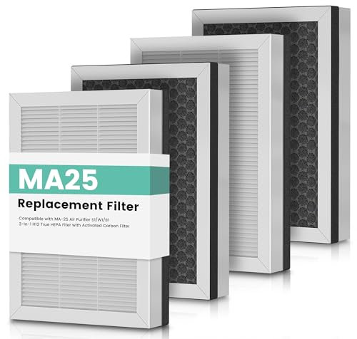 4 Pack MA 25 Replacement Filter Compatible with MA-25 Air Purifier S1/W1/B1, H13 True HEPA Filter with Activated Carbon Filter
