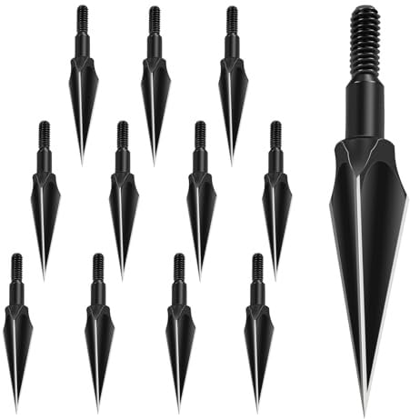 KURUGEILI 12 Pack 100/125/150 Körner Bogenschießen Traditionelle Breitköpfe Stahlpunkte Schraub-in Jagd Pfeilköpfe Pfeilspitze für Compound, Recurve Bogen & Crossbow