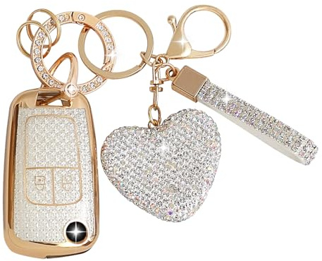 ZVRSUA Autoschlüssel hülle mit Diamant Bling Schlüsselanhänger Kompatibel mit Chevrolet,Schlüsselhülle Cover für Opel Astra Meriva Mokka Zafira Chevrolet Aveo Matiz Cruze Captiva Spark Trax (Silber)