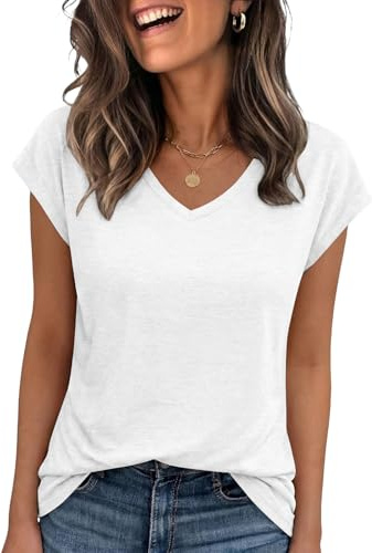Cuptacc T Shirts for Women Summer V Neck Cap Sleeve Tops Business Outfit | Short Sleeves, Loose‑Fit, Lightweight & Breathable Fabric, Suitable for Everyday Wear, Elegant Casual Design