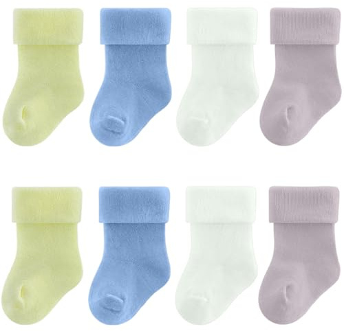 COYUN 4 Paar Baby Socken für Jungen & Mädchen, Unisex Kleinkind Socken für Neugeborene & Säuglinge (0-6 Monate, 4 Farben)