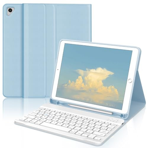 WAVATA Clavier pour iPad 9.7 6ème/5ème Génération 2018/2017, Étui Clavier pour iPad Pro 9.7, Air 2/1 Magnétique Amovible Français AZERTY Layout, Blau