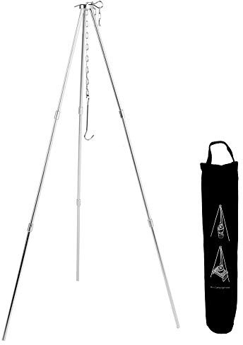 Segrehy Portable Outdoor Cooking Tripod Adjustable Hang Chain Hanging Pot Grill Stand High Temperature Resistant Durable Hard Alumina Material for Camping Picnics Campfires Groups Families