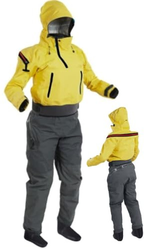 Kajak-Trockenanzug Für Damen, 3-Lagiger Neoprenanzug Aus Stoff, Verstellbare Taille, Wasserdicht/Atmungsaktiv, Für Wassersport-Schlauchboot, Segeln, Kajakfahren, Paddleboard,yellow-M