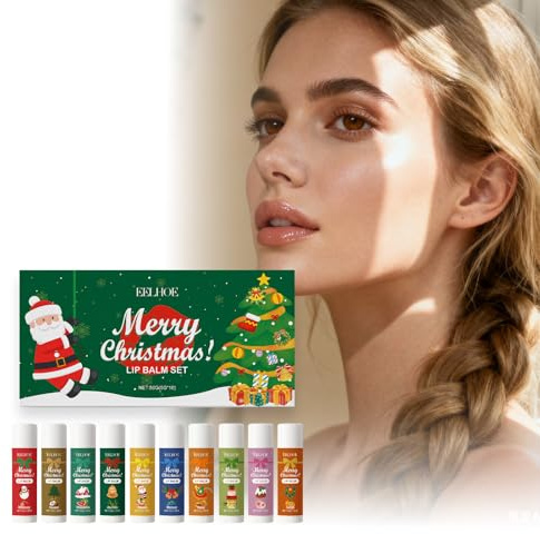 Weihnachten Hydrating Lipgloss Set,10 Stück Weihnachts Lippenbalsame Frohe Weihnachten Lippenpflegestift Lipgloss Lip Balm Lip Hydratation Lippenpflege Weihnachtsstrumpffüller