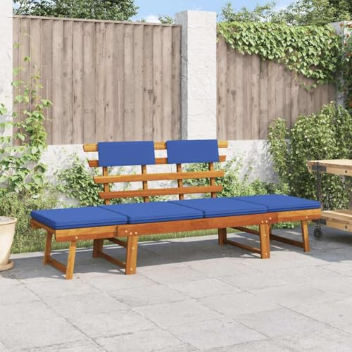 IBUQDDV 2-in-1 Gartenbank mit Auflagen 190 cm Massivholz Akazie verstellbar als Sonnenliege mit abnehmbaren Kissenbezügen für Terrasse Outdoor Sitzmöbel