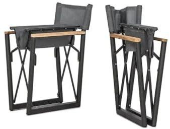 GHHZML Regiestuhl 2Pcs Outdoor Strand Klapp Garten Stuhl Mit Aluminium Direktoren Schwarz Teak Holz Pool Stühle Lounge