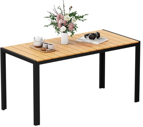 Amopatio Gartentisch Wetterfest 150×80 cm, WPC Balkontisch Aluminium, Rechteckiger Terrassentisch UV-beständig Gartenmöbel für Garten & Outdoor, Moderner Esstisch Schwarz-Braun