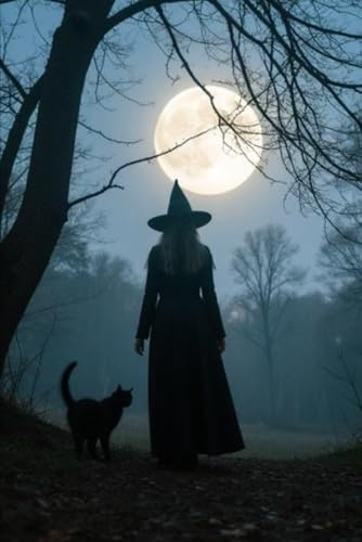 Black Cat & Witch Notebook: Full Moon blank Lined Journal with a celestial Cat Illustrations on Every Page: 210 Decorated Interior Pages – Perfect for ... Cat Lovers, Journaling & Creative Writing