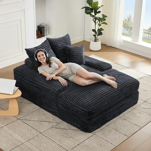 Lazy Sofa aus Luxus-Cord – Modernes Schlafsofa ohne Montage, ultraweiches Lounge, sofort nutzbar als Sofa oder Bett, platzsparend für Wohnzimmer & Apartments Grau (Grey, 175cm×137cm×63cm)