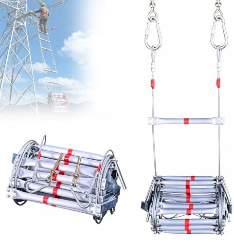 PweKzxt Escalera De Emergencia contra Incendios, Escalera Flexible De Metal con Cables De Acero, Capacidad De 800 Kg, Escalera De Cuerda PortáTil para Emergencias 30m