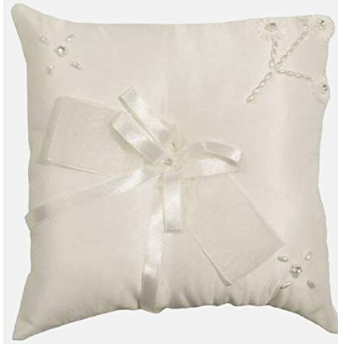 Weddix Ringkissen für Hochzeit, Creme, Kissen für Trauringe mit Perlen Verzierung, quadratisch 20 x 20 cm