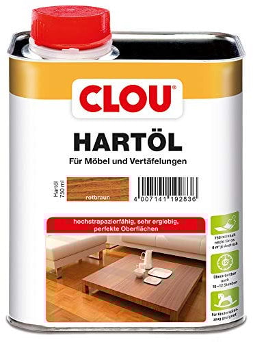 Clou Hartöl: Strapazierfähiger Schutz für Holzoberflächen, Holzöl für Möbel, Treppen, Parkett, Möbelöl rotbraun, 0,75 L