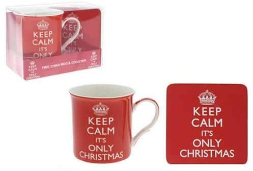 Keep Calm It's Only Christmas Fine China Mug and Coaster Set