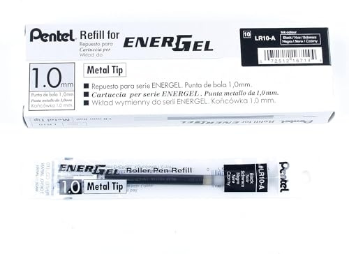 Pentel EnerGel Pen Refills LR10 Metal Tip 1.0mm - Box of 12, Black