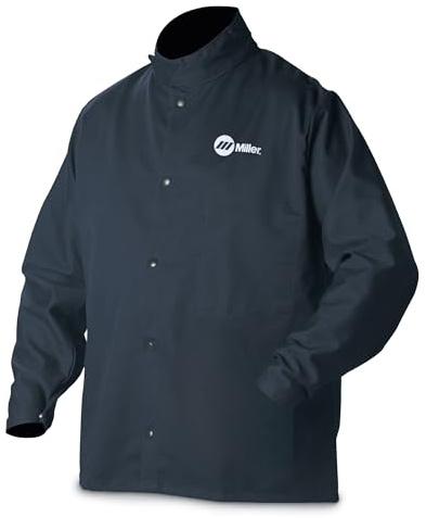 Welding Jacket, Navy, Cotton/Nylon, L by Miller Electric