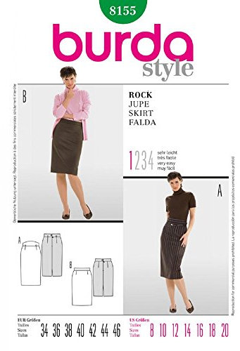 Burda 8155 Schnittmuster Bleistift-Rock (Damen, Gr, 34-46) Level 1 super Easy