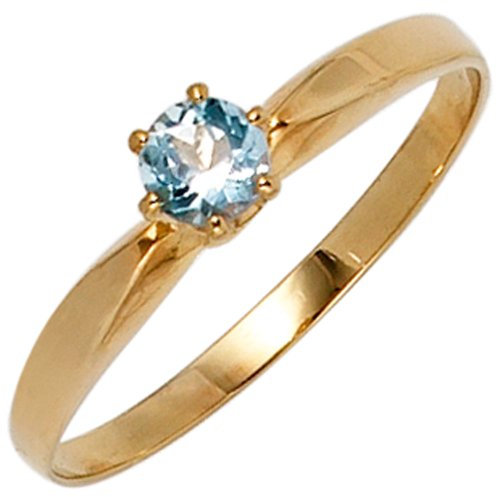 Ring Damenring mit Aquamarin hellblau & 585 Gold Gelbgold schlicht, Ringgröße:Innenumfang 52mm ~ Ø16.6mm