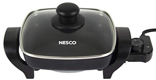 NESCO ES‑08 Electric Skillet for Everyday Home Cooking, Black Large Nonstick Skillet with Adjustable Temperature Control