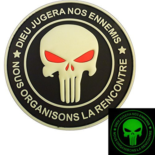 Punisher DIEU JUGERA NOS ENNEMIS DEVGRU Morale PVC Fastener Patch (Black and White Glow Dark)