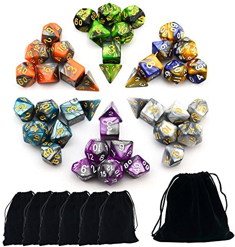 SmartDealsPro Set di dadi poliedrici a due colori con tasche per D&D DND RPG MTG Dungeon e Dragons Table Board Roll Play Games D4 D6 D8 D10 D% D12 D20 (set di 6 colori)