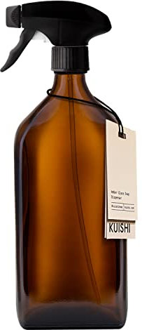 Kuishi Rechteckige, bernsteinfarbene Glas-Sprühflasche, recycelte Bernstein-Glasflasche, 500 ml, rechteckige nachfüllbare Sprühflaschen (BPA-Frei)