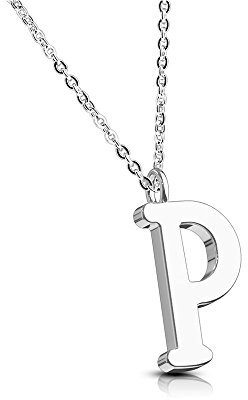 Bungsa BUCHSTABE P Halskette Silber - BUCHSTABEN-ANHÄNGER P Kette - Alphabet Kette für Frauen & Männer - aus Edelstahl - Schmuck für Jungs & Mädchen