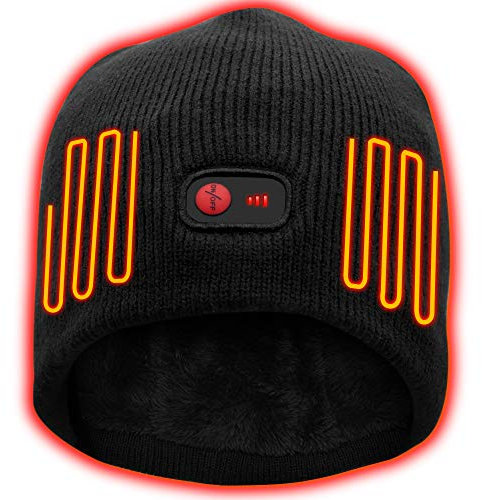QILOVE Women Men Winter Warm Knitting Hat Electric Heated Hat Rechargeable Battery Operated Slouchy Beanie Cold Weather Hat for Outdoor Sports Watch Cap Soft Thick Skull Cap