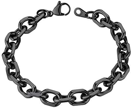 ChainsHouse Armkette Herren Schwarz Rolo Kette Armband Damen Edelstahl Rolokette Gliederkette Armbänder 9mm Ankerkette Gliederarmband 21cm Ersatzkette Kettenarmband Armreif Modeschmuck für Bruder