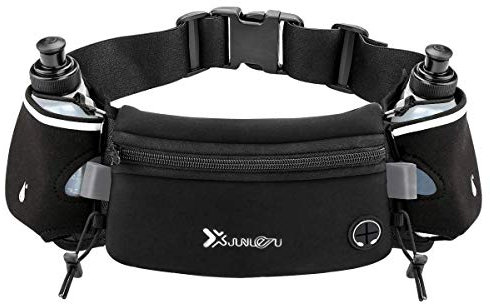 Number-one Ceinture de course avec gourdes (2 x 175 ml), ceinture d'hydratation étanche, sac banane pour iPhone, pochette de sport ajustable pour les marathons, la course, la randonnée ou le vélo