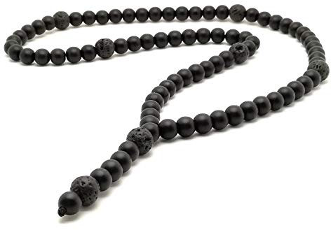Schwarz Perlenkette aus Stein Onyx und Lava für Herren und Damen Geschenkidee