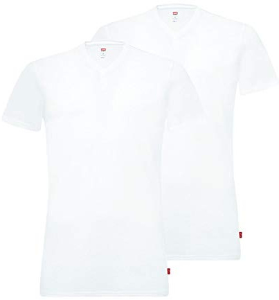 Levi's Herren V Neck T-Shirts Stretch Cotton 905056001 2er Pack, Farbe:Weiß, Menge:2er Pack (1x 2er), Größe:M, Artikel:-300 White