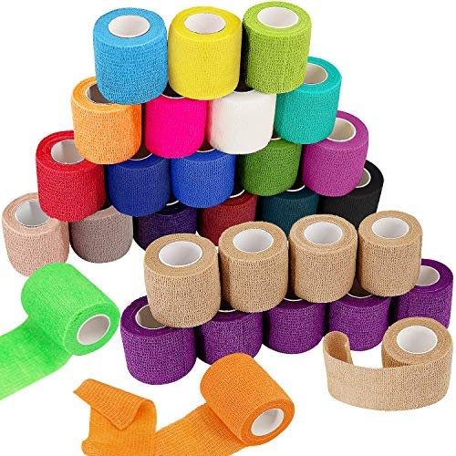BQTQ 30 Rolls Cohesive Bandage 2 Inch Self Adherent Sport Wrap Tape Breathable Athletic Tape for Human and Animals Ankle Sprains Swelling, 22 Colours